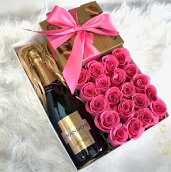 Rosas con Champagne y Bombones