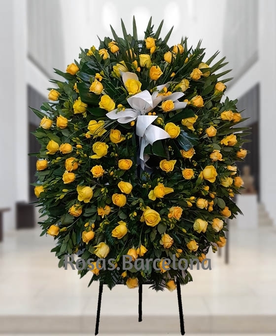 Corona funeraria 100 rosas amarillas